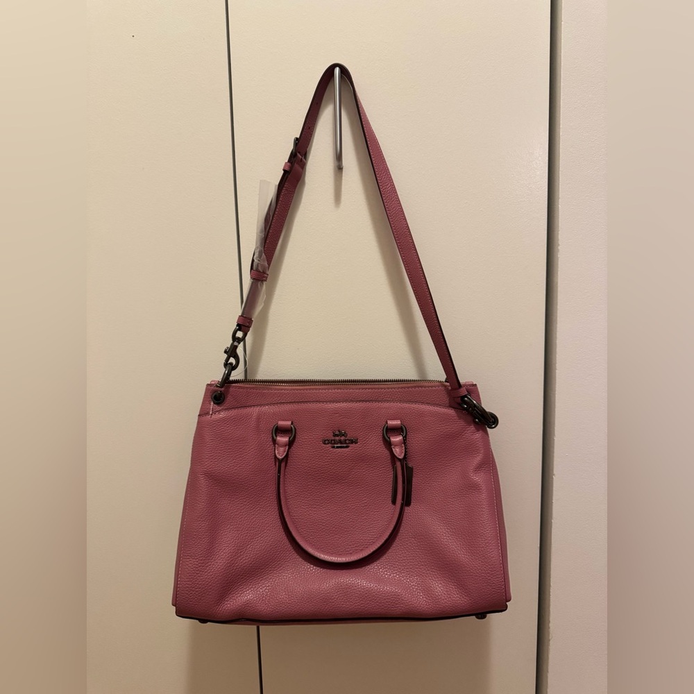 Coach Pink Rose Shoulder Bag with Adjustable Strap and Metal Accents